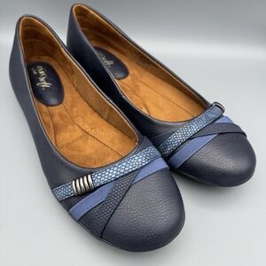 Blueberry BLue Faux Leather EUROSOFFT Shaina Flats‎ w/Decorative Straps 10 M